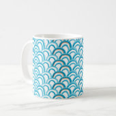 Watercolor painting seamless pattern with blue wav koffiemok (Voorkant links)