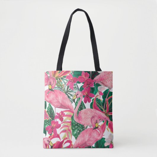 Watercolor painting seamless pattern with flamingo tote bag (Voorkant)