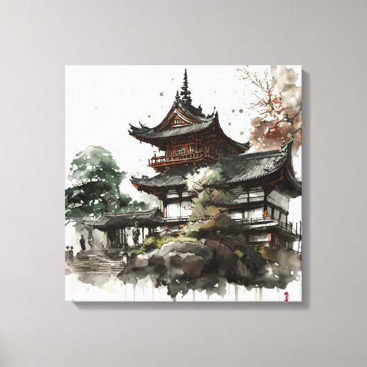 Watercolor painting style of a japanese temple canvas afdruk (Voorkant)