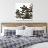 Watercolor painting style of a japanese temple canvas afdruk (Insitu (Slaapkamer))