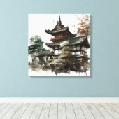 Watercolor painting style of a japanese temple canvas afdruk (Insitu (Houten vloer))