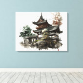 Watercolor painting style of a japanese temple canvas afdruk (Insitu (Houten vloer))