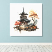 Watercolor painting style of a japanese temple canvas afdruk (Insitu (Houten vloer))