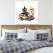 Watercolor painting style of a japanese temple canvas afdruk (Insitu (Slaapkamer))
