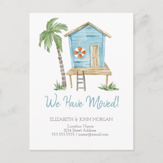 Watercolor Palm Beach Huis Aankondigingskaart (Voorkant)