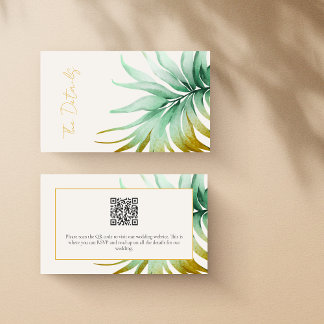Watercolor Palm Destination Wedding QR Code Detail Informatiekaartje