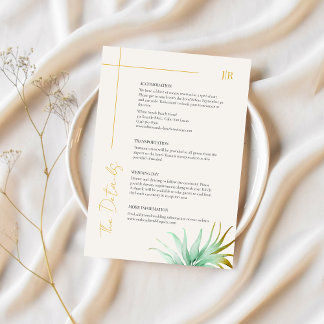 Watercolor Palm Gold Destination Wedding Detail Informatiekaartje