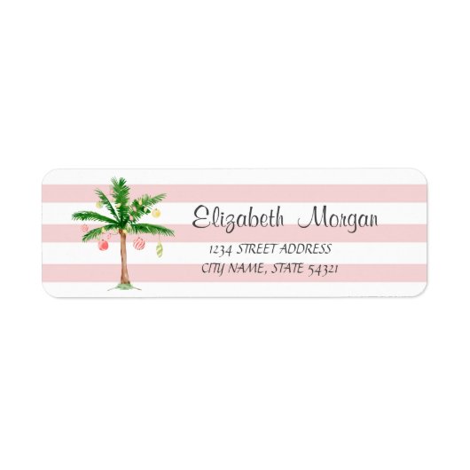 Watercolor Palm Kerstmis, Strepen Etiket (Voorkant)