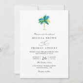 Watercolor Palm Tree All In One QR Code Wedding Kaart (Voorkant)
