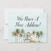 Watercolor Palm Tree Beach House New Address Card (Voorkant)