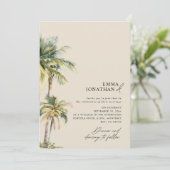Watercolor Palm Tree Destination coastal Wedding Kaart (Staand voorkant)
