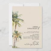Watercolor Palm Tree Destination coastal Wedding  Kaart (Voorkant)