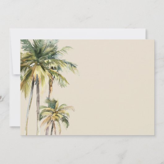Watercolor Palm Tree Destination coastal Wedding  Kaart (Achterkant)