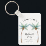 Watercolor Palm Trees Bachelorette Party Swag Sleutelhanger<br><div class="desc">Elevate your bachelorette weekend vibes with our custom palm tree keychain. Picture this: lush, tropical palm fronds swaying gently, printed on this magnet, ready to add a touch of paradise to your celebration. Personalize them with the bride-to-be's name, your dreamy destination, and the unforgettable date, making each magnet a cherished...</div>