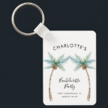 Watercolor Palm Trees Bachelorette Party Swag Sleutelhanger<br><div class="desc">Elevate your bachelorette weekend vibes with our custom palm tree keychain. Picture this: lush, tropical palm fronds swaying gently, printed on this magnet, ready to add a touch of paradise to your celebration. Personalize them with the bride-to-be's name, your dreamy destination, and the unforgettable date, making each magnet a cherished...</div>