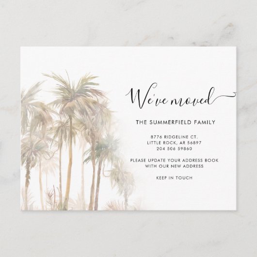 Watercolor Palm Trees Coastal Moving Aankondigingskaart (Voorkant)