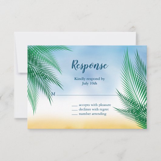 Watercolor Palmbladeren RSVP Kaartje (Voorkant)