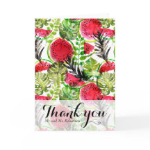 Watercolor palmbladeren watermeloen bedankkaart