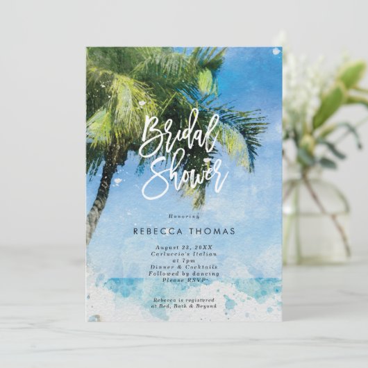 Watercolor Palmbomen Bruids Douche Uitnodiging (Staand voorkant)