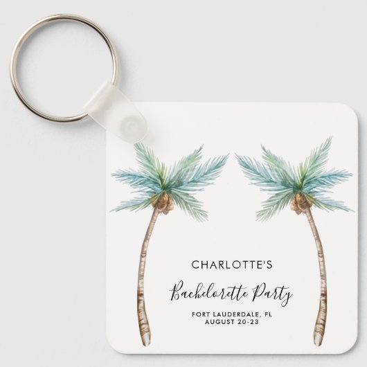 Watercolor Palmbomen Script Meidenavakantie Sleutelhanger (Voorkant)
