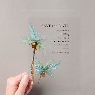 Watercolor Palmbomen Trouw Save the Date Acryl Uitnodigingen