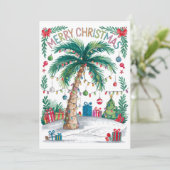 Watercolor Palmboom Kerstkaart (Staand voorkant)