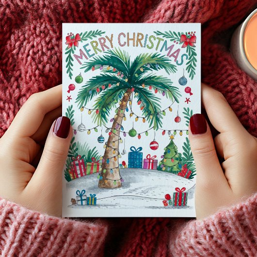 Watercolor Palmboom Kerstkaart