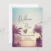 Watercolor Palmen Strand Aankondigingskaart (Voorkant / Achterkant)