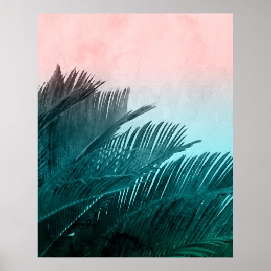 Watercolor Palmenbladeren Tropische Kunst Poster (Voorkant)