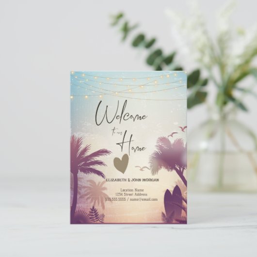 Watercolor Palms Beach Aankondigingskaart (Staand voorkant)