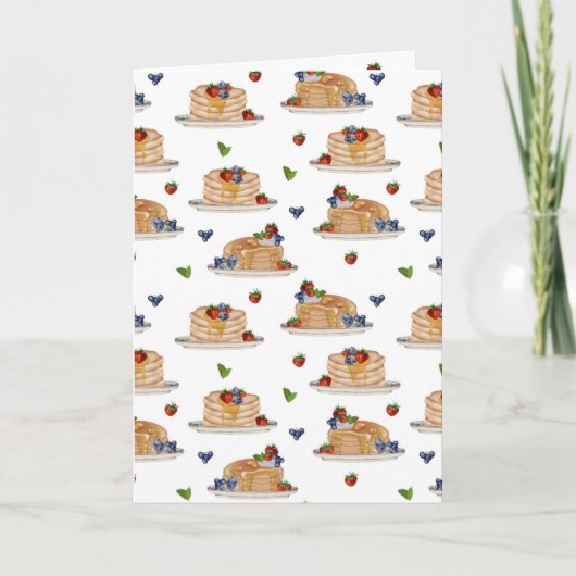 Watercolor Pancakes Berries Breakfast Food Pattern Kaart (Voorkant)