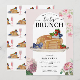 Watercolor Pancakes Berries Brunch Baby Shower Kaart