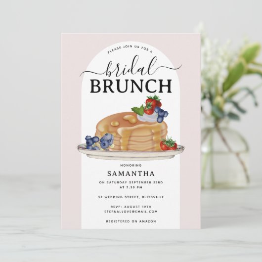 Watercolor Pancakes Berries Brunch Bridal Shower Kaart (Staand voorkant)