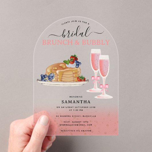 Watercolor Pancakes Brunch & Bubbly Bridal Shower Acryl Uitnodigingen (Insitu (Draagbaar))