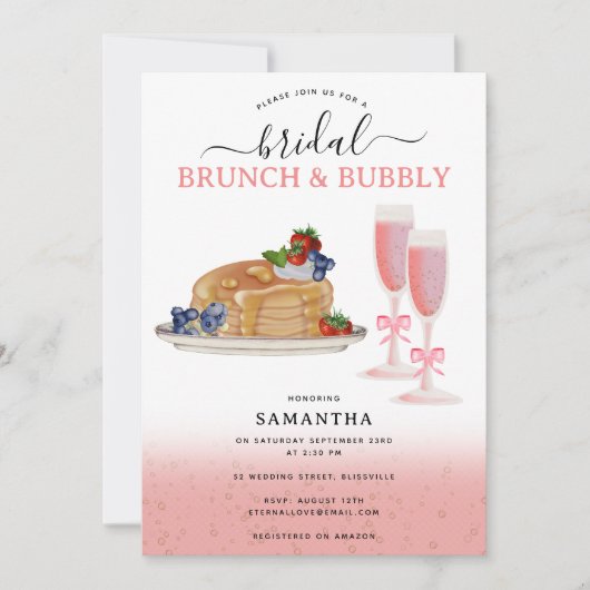 Watercolor Pancakes Brunch & Bubbly Bridal Shower Kaart (Voorkant)