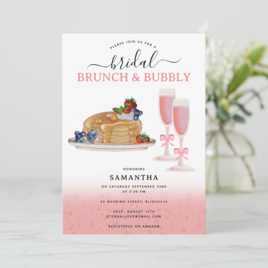 Watercolor Pancakes Brunch & Bubbly Bridal Shower Kaart (Staand voorkant)