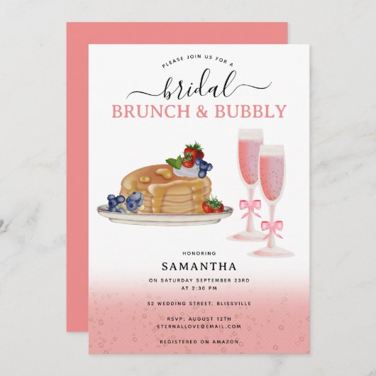 Watercolor Pancakes Brunch & Bubbly Bridal Shower Kaart (Voorkant / Achterkant)