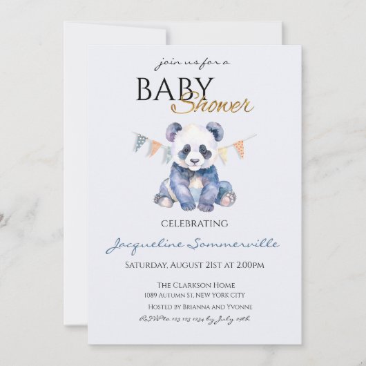 Watercolor Panda bear Baby Shower Kaart (Voorkant)