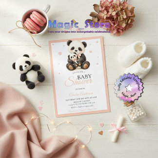 Watercolor Panda Bear Mommy Cub Pink Paws Kaart