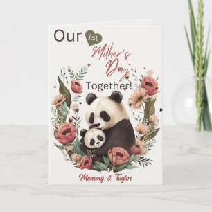 Watercolor Panda en Welp, Eerste Moederdag Kaart