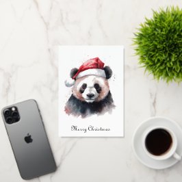 Watercolor Panda Kerstman Hoed Kerstkaart Folie Feestdagenkaart