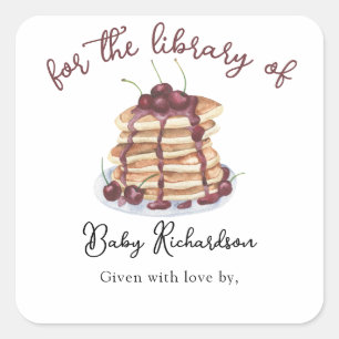 Watercolor Pannenkoeken Baby Shower ex-libris Vierkante Sticker
