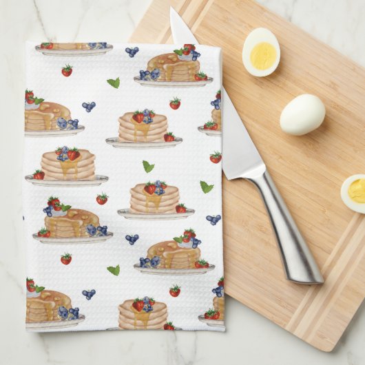 Watercolor Pannenkoeken Bessen Ontbijt Brunch Theedoek (Quarter Fold)