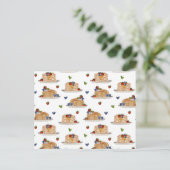 Watercolor Pannenkoeken Bessen Ontbijt Eetpatroon Feestdagenkaart (Staand voorkant)