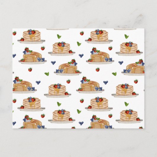 Watercolor Pannenkoeken Bessen Ontbijt Eetpatroon Feestdagenkaart (Voorkant)