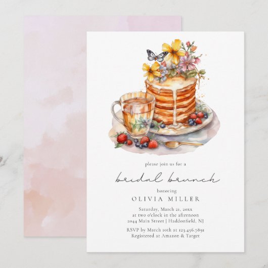Watercolor Pannenkoeken Bruidsbrunch  Kaart (Voorkant / Achterkant)