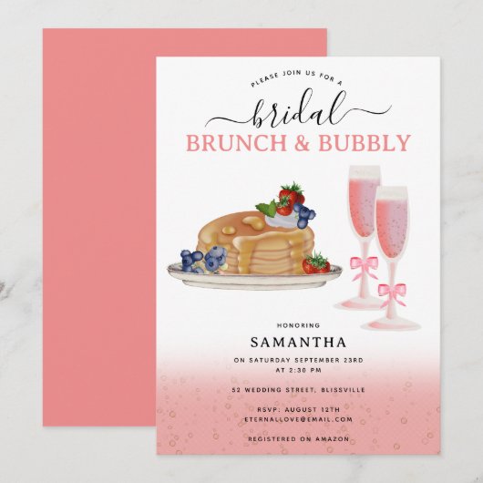 Watercolor Pannenkoeken Brunch & Mousserende Bruid Kaart (Voorkant / Achterkant)