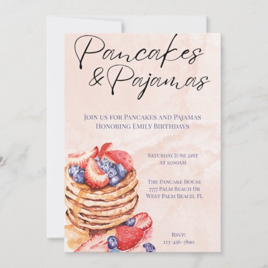 Watercolor Pannenkoeken en Pyjama Feest Kaart (Voorkant)