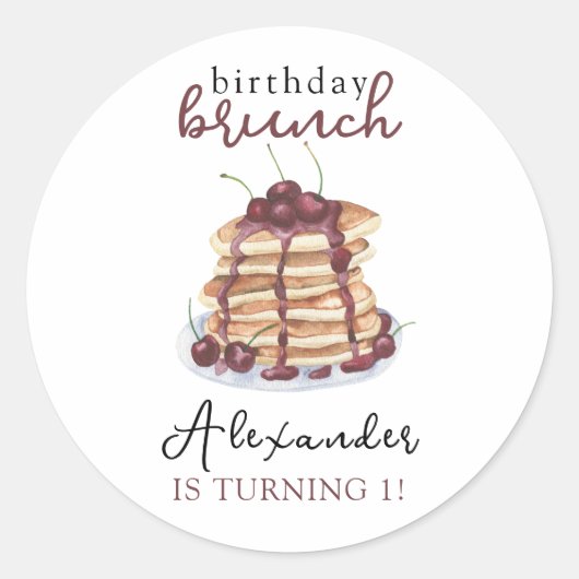 Watercolor Pannenkoeken Verjaardagsfeest Ronde Sticker (Voorkant)