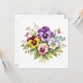 Watercolor Pansy Flowers Bouquet  Kaart (Voorkant / Achterkant in situ)